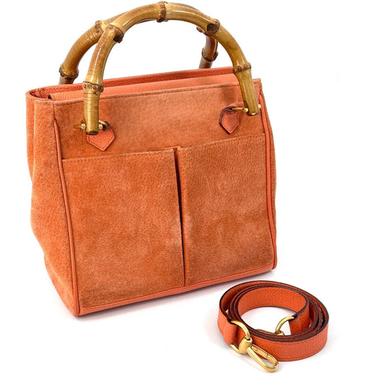 Gucci Shoulder Bag Hand 2way Bamboo Suede Orange Authentic 295T0299